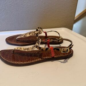Sam Edelman Snake-Print Thong Sandals with Red Accent